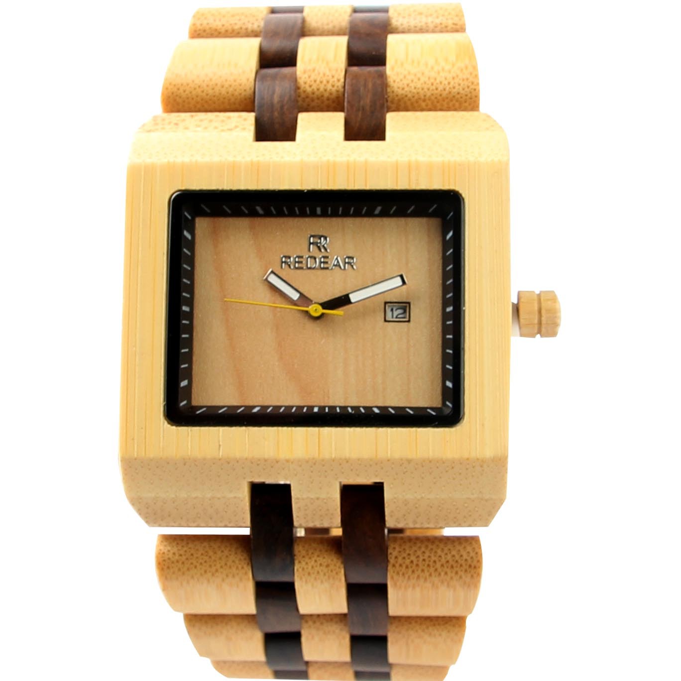 Square men's wooden watch