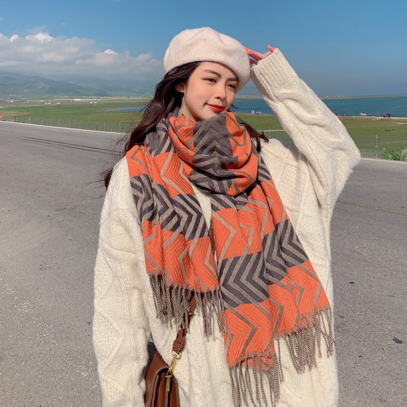 Imitated Wool All-match Double-sided Autumn And Winter Thickened Warm Scarf