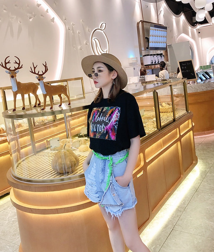 European goods summer new wash water worn denim shorts female chain triangle bag casual pants wild hot pants