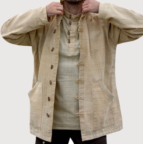 Retro hooded long sleeve solid color casual jacket