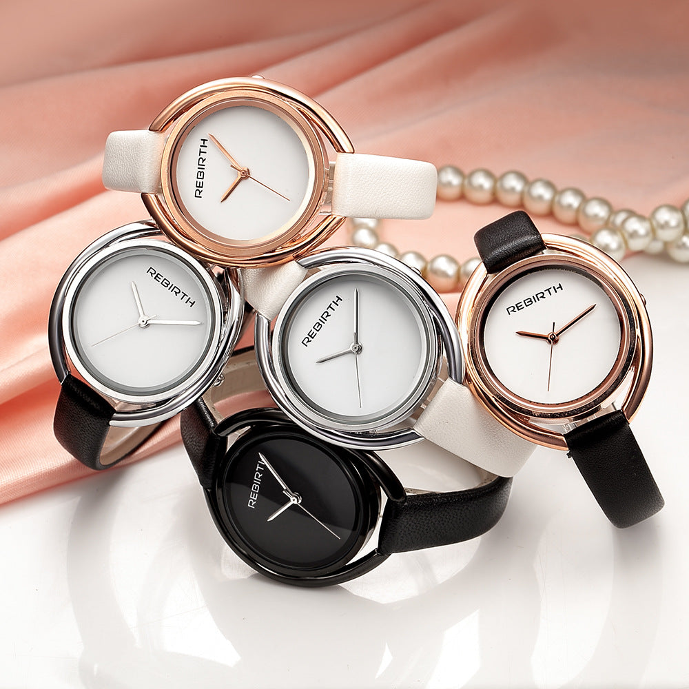 Women's quartz watch with large dial and thin belt