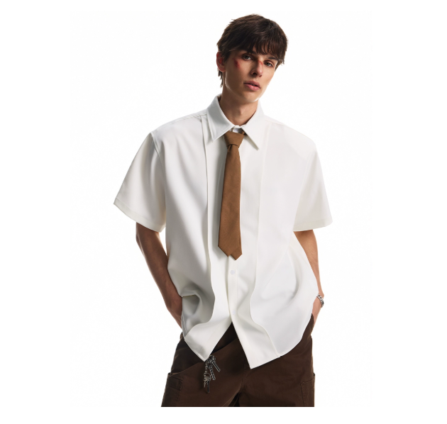 Detachable Padded Shoulder Lapel Short Sleeve Shirt For Men And Women