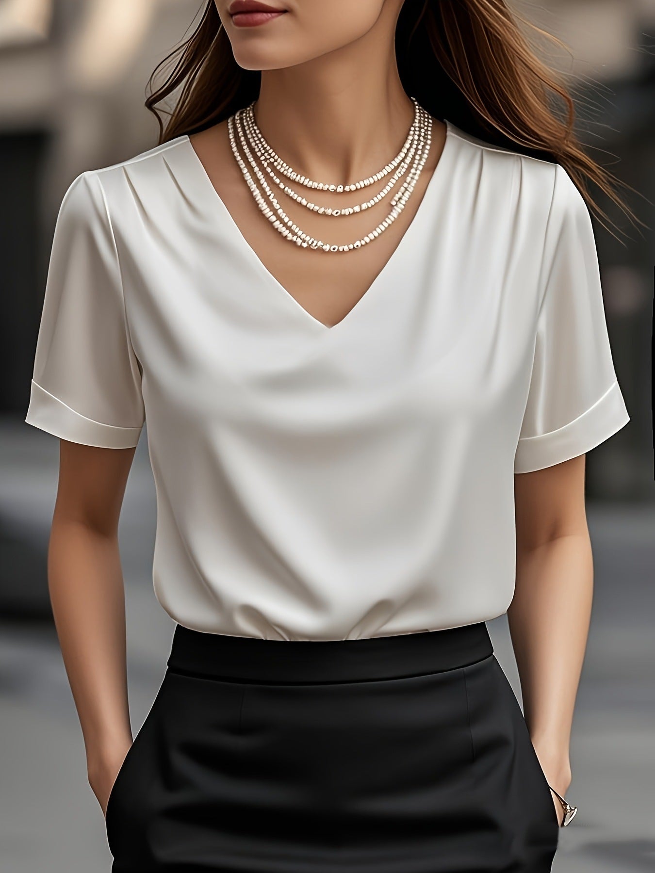 Summer Solid Color Pendant Small V-neck Short-sleeved Shirt Comfortable All-matching