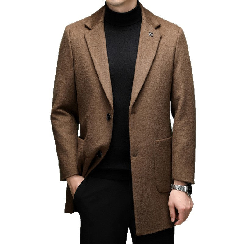 Men's Suit Single-breasted Suit Collar Thickened Business High-end Solid Color Wool Overcoat