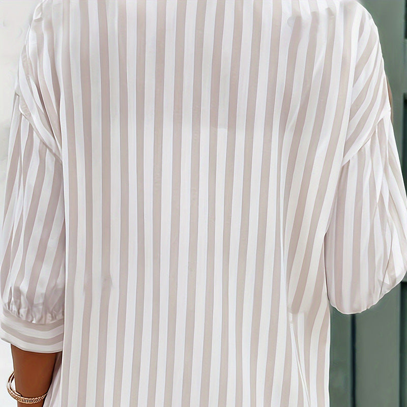Pink And White Vertical-striped Womens Shirt