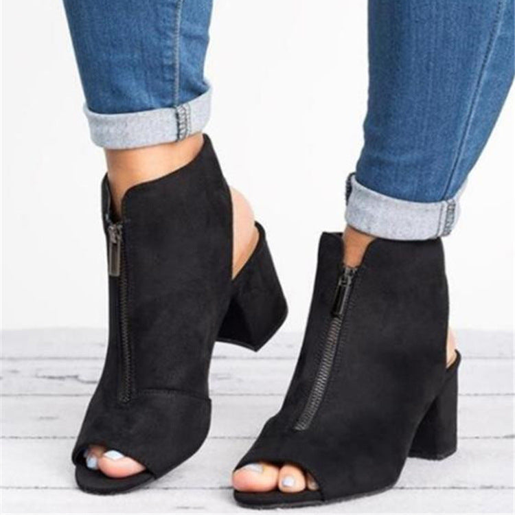 Women's plus size fish mouth thick heel sandals