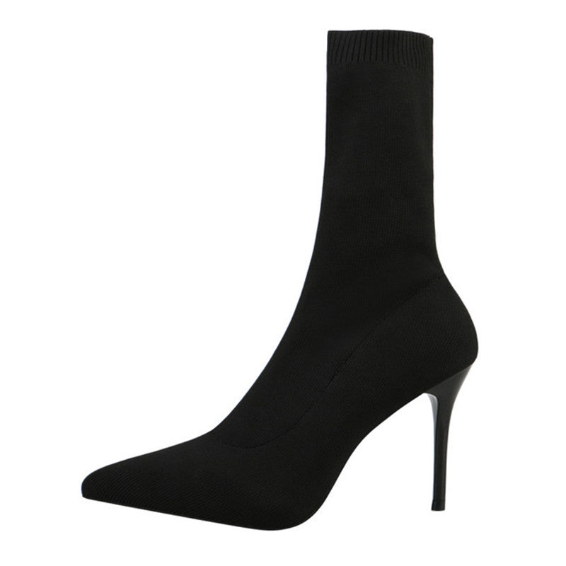Medium length knitted thin boots and short boots