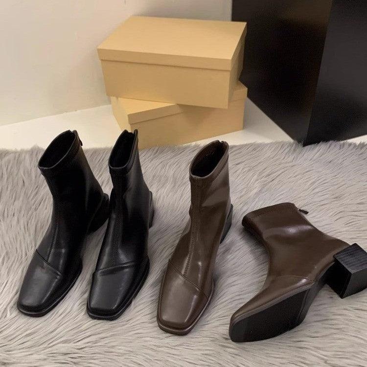 Chunky hæl firkantet tå kvinders fleeceforede Dr Martens støvler
