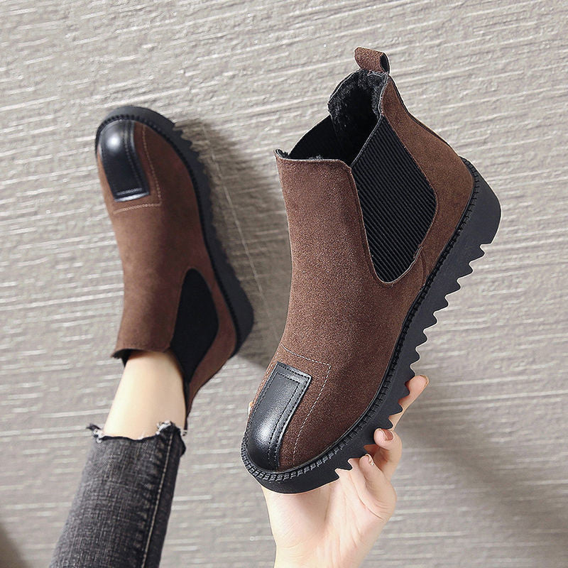 Women's flat bottomed short tube thick bottom cotton boots
