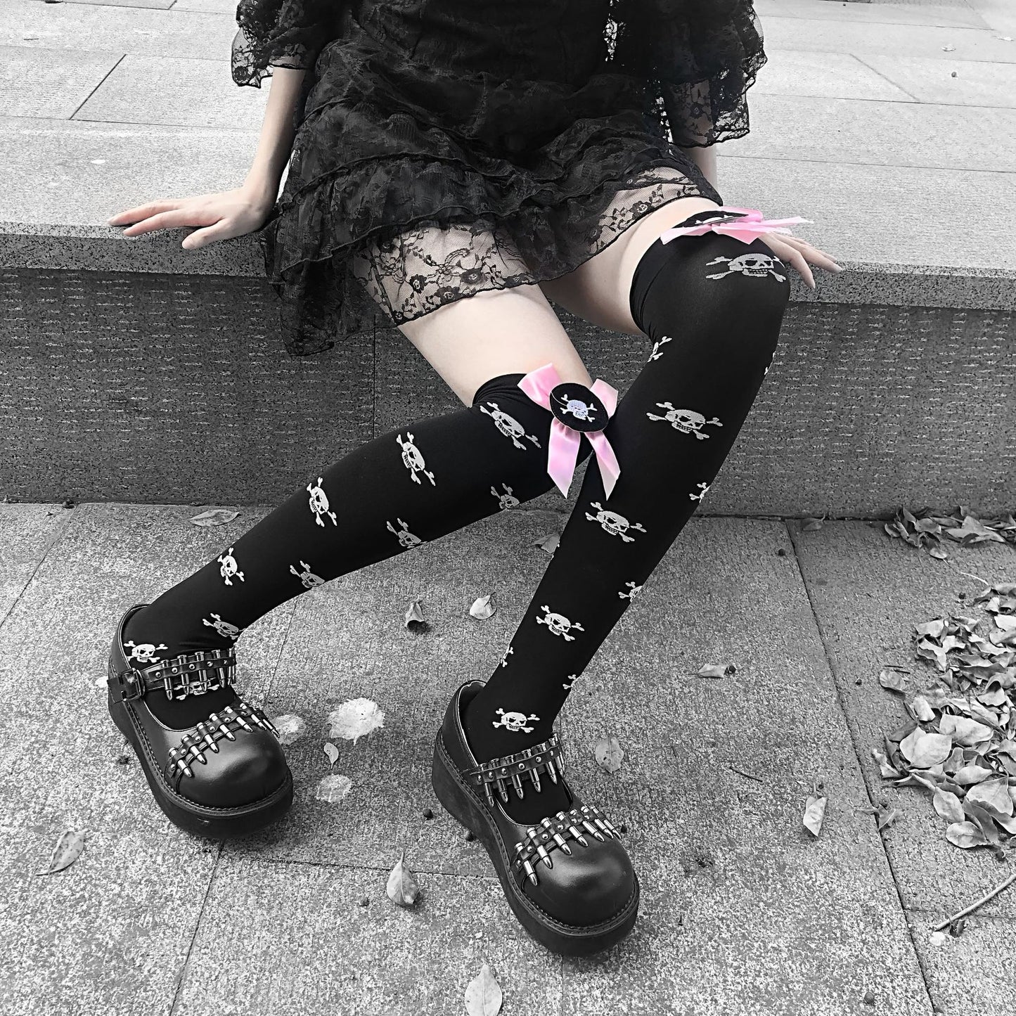 Stockings Children Lolita Bowknot Harajuku Black Pink Punk JK Leg Socks