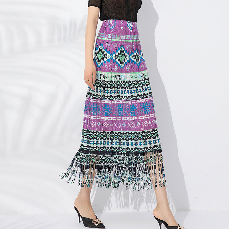Summer New Pleated Print Skirt For Women