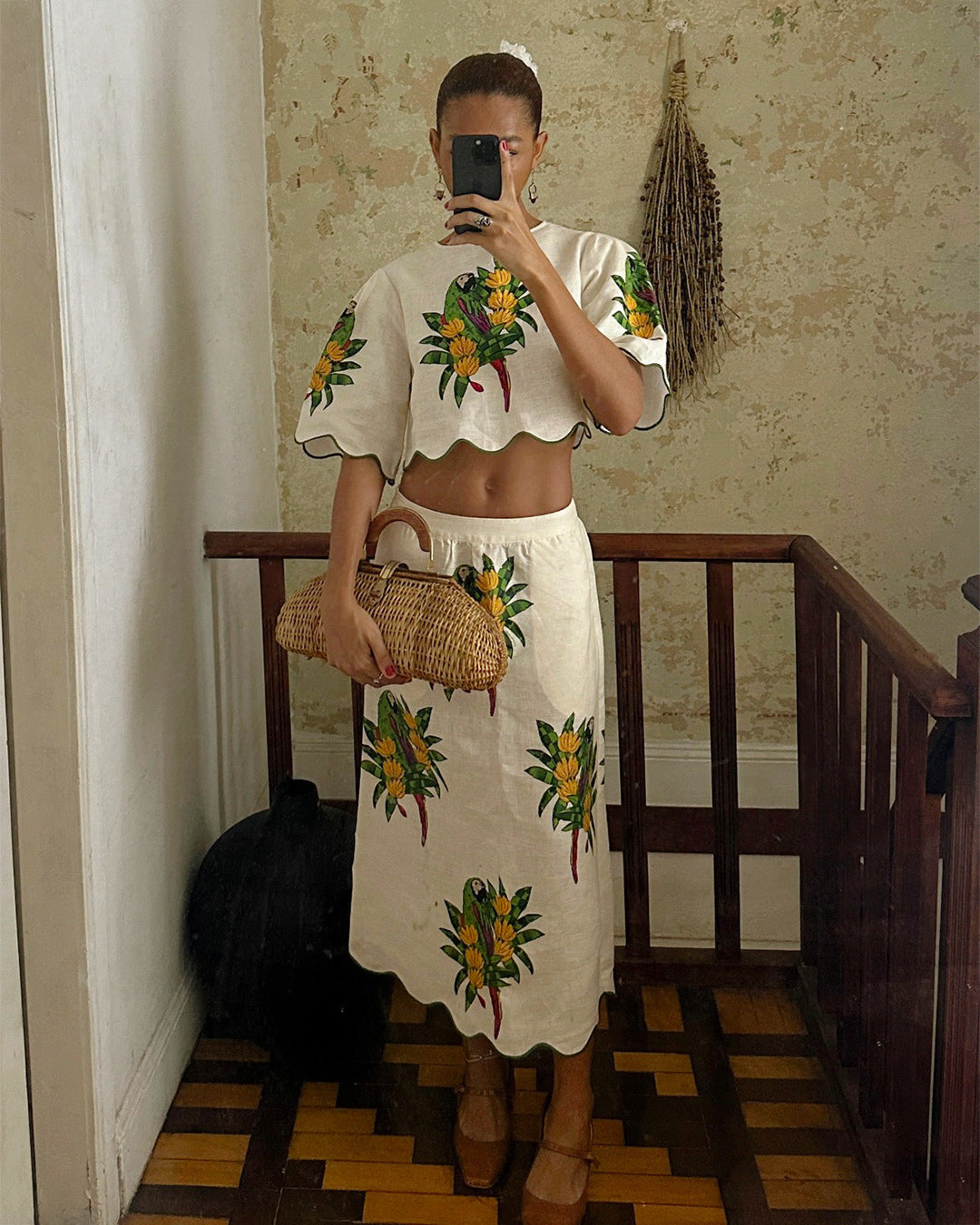 Fresh Floral-print Top And Skirt Set