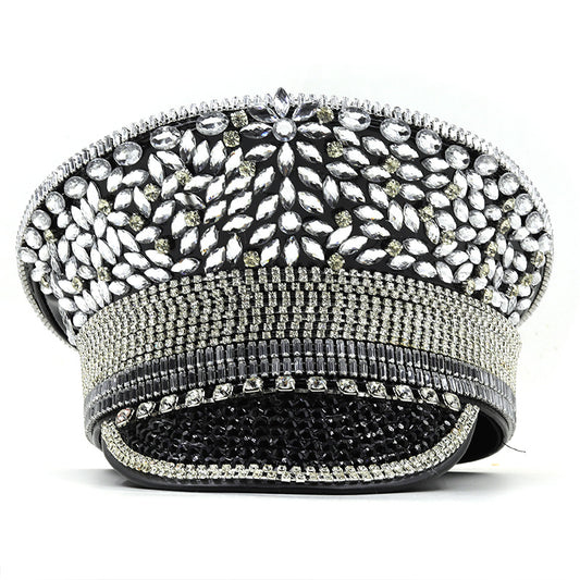 Women's Diamond Wedding Hat Silver Sequined Diamonds Photography Hat Peaked Cap Flat-top Hat Performance Cap