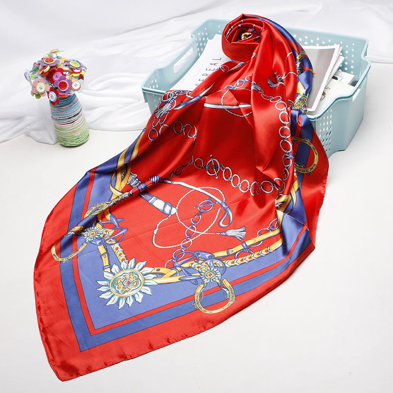 Simulation Silk Scarf, Women's Printed Kerchief, Shawl And Headband