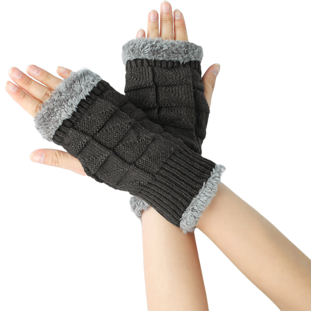 Plush Gloves Knitted Wool Women's Warmth