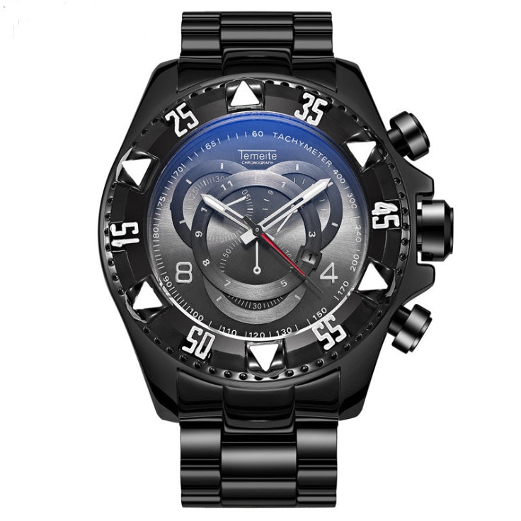 Explosion models watch men's fake three-eye luminous large dial steel belt sports men's watch