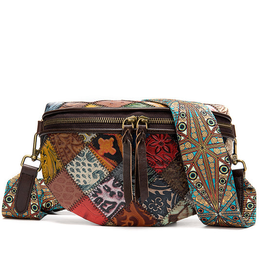 Læder syning mode præget crossbody brysttaske i national trend