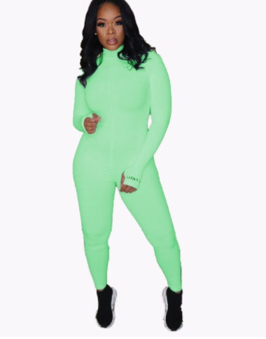 Super Soft Rib Embroidered Stretch Fitness Jumpsuit