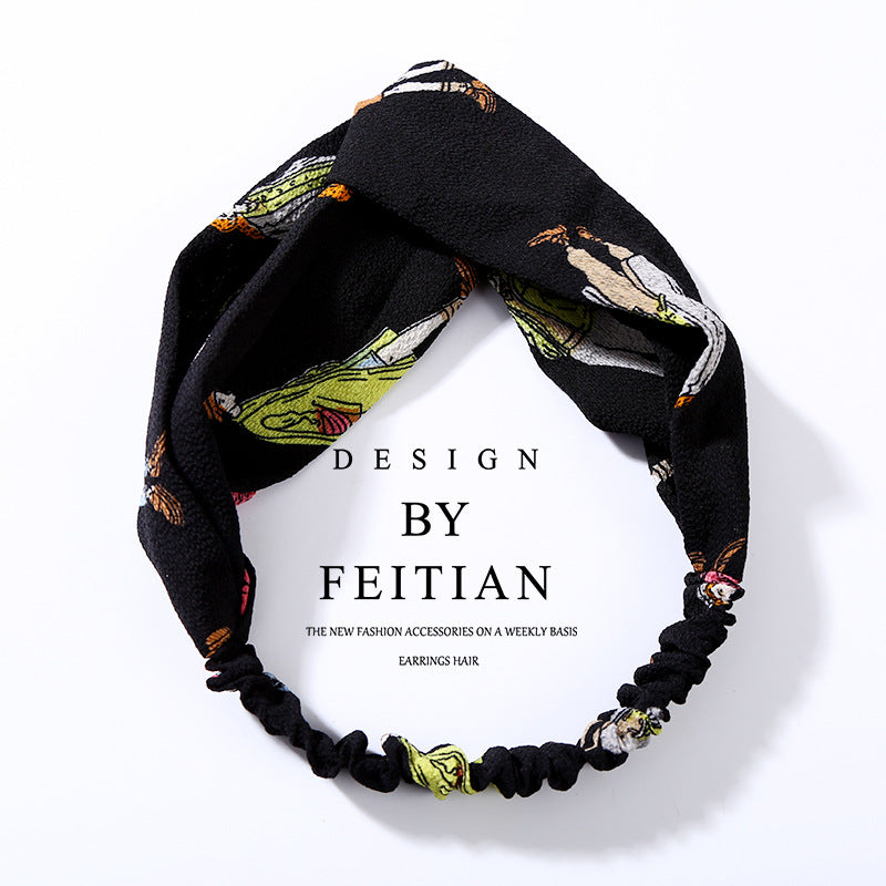 Fabric cross-knotted bow chiffon floral headband