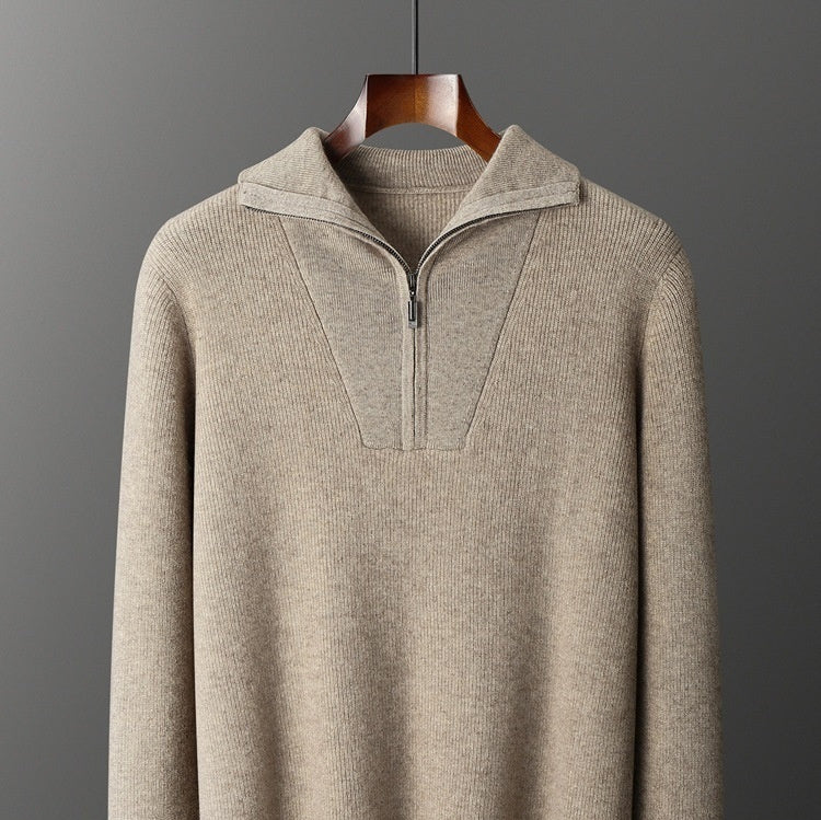 Men's Half Zipper Ingot Needle Thickened Casual Business Long Sleeve Warm Sweater