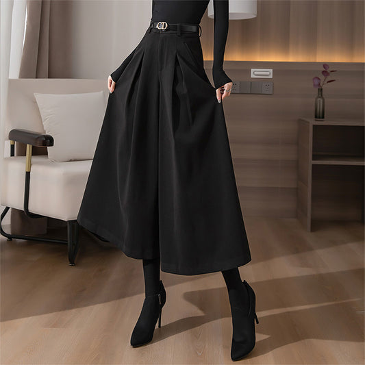 Woolen Wide-leg  Cropped Pants Autumn And Winter New High Waist
