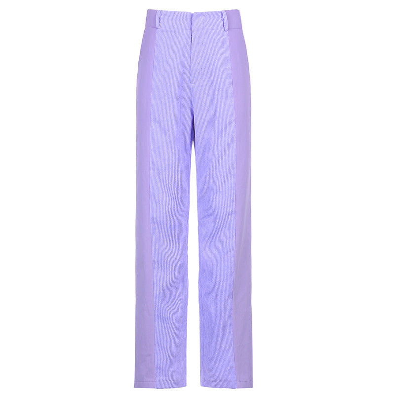 Street high waist stitching contrast trousers
