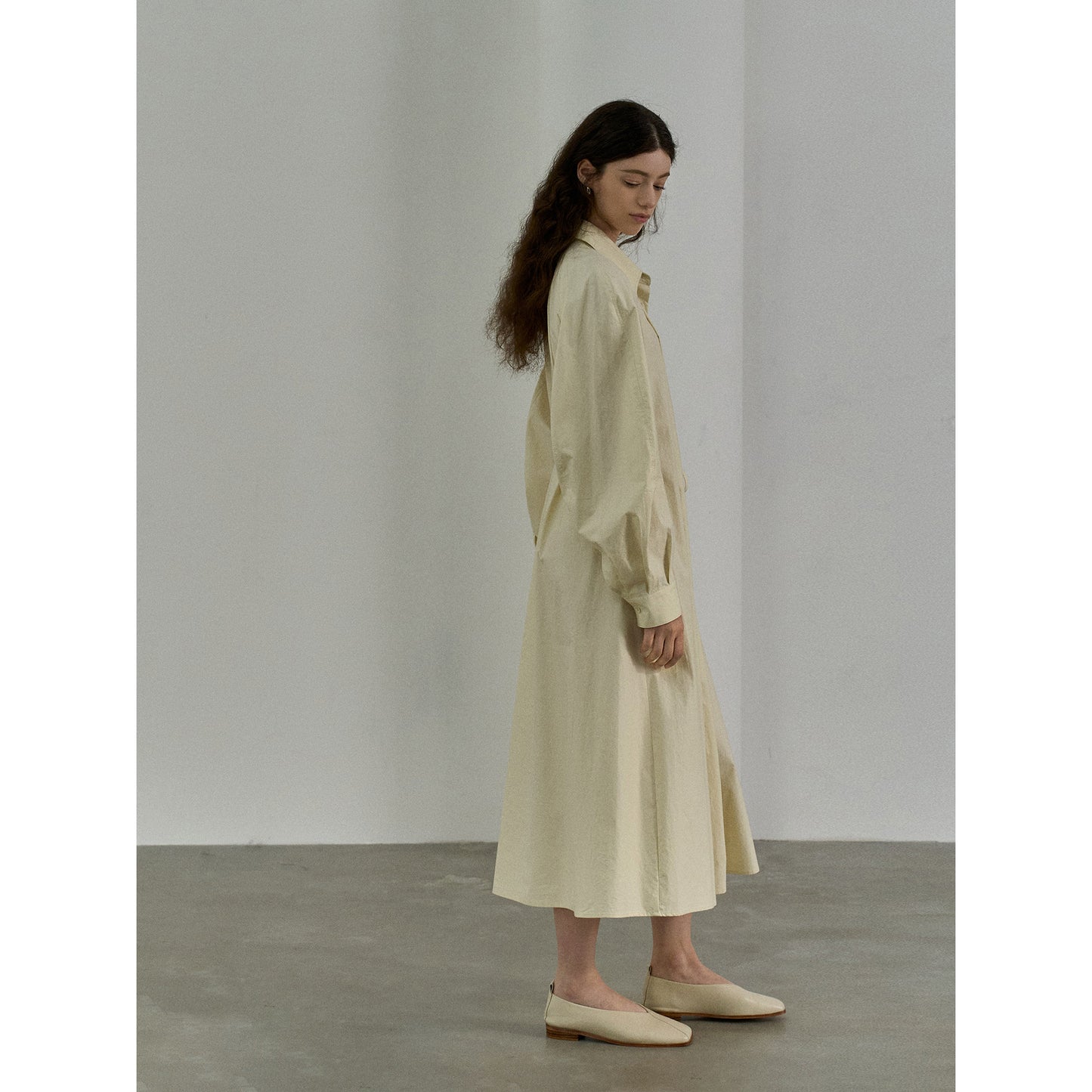 Cotton Brushed Three-dimensional Curved Sleeve Fitted Waist Shirt Dress Women