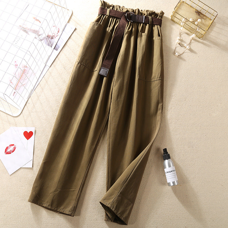 Flower bud elastic waist versatile casual pants