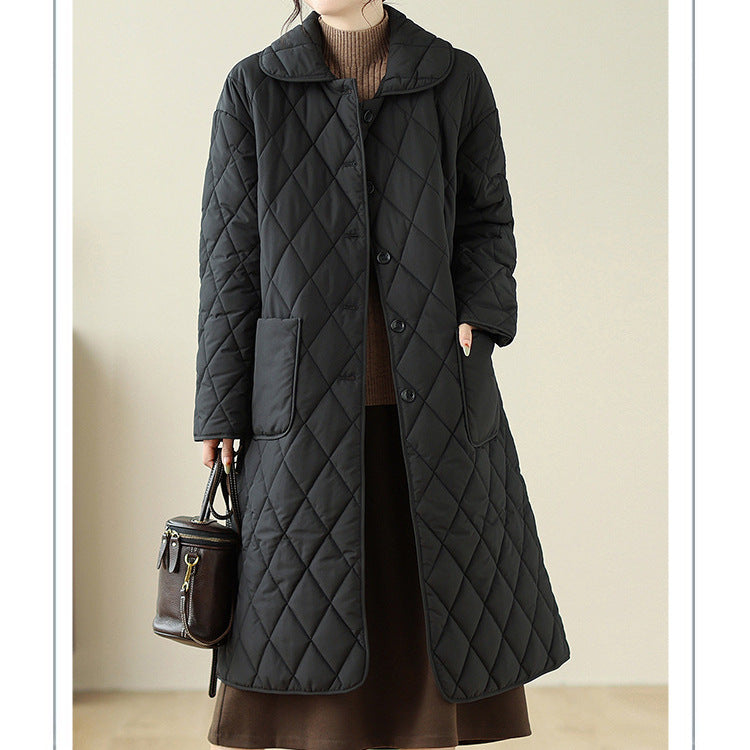 Women's Slim-fit Mid-length Black Quilted Cotton-padded Jacket