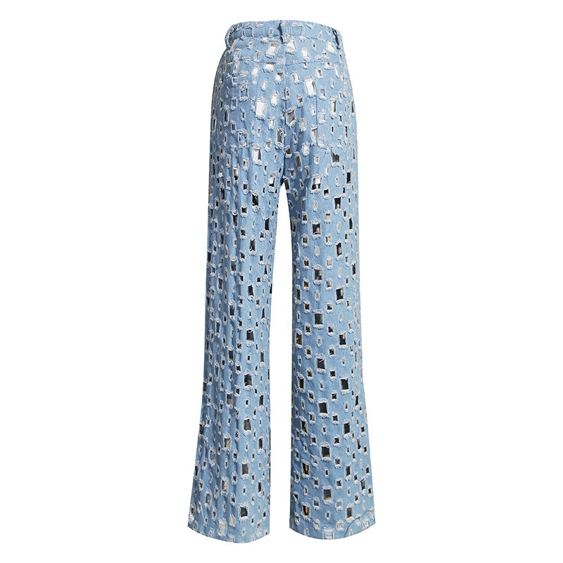 Distressed hole wide-leg pants