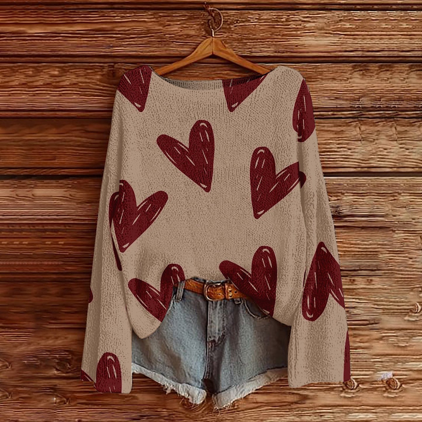 Off-the-Shoulder Pullover Sweater With 3D Print