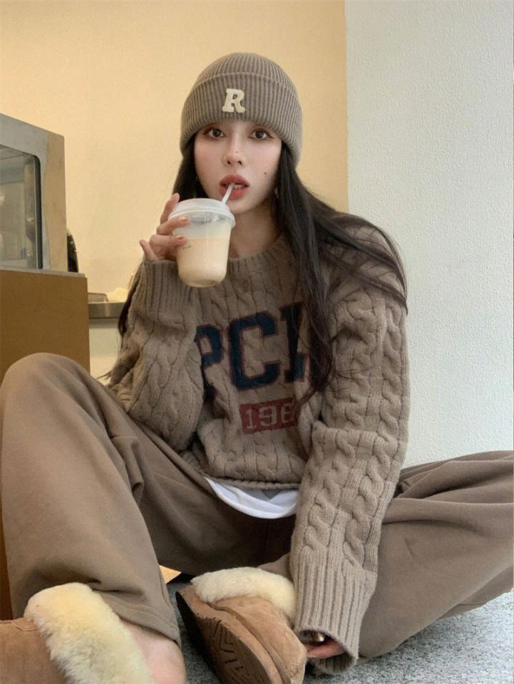 Idle Style Milk Huhu Soft Glutinous Wind Cable-knit Sweater