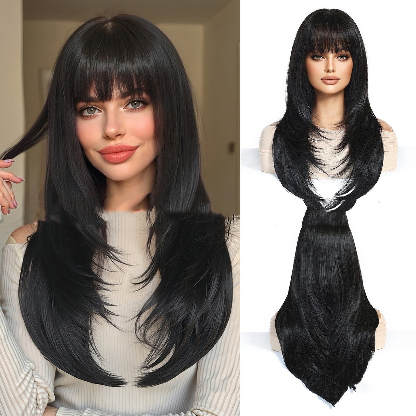 Light Gold Orange Straight Bangs Hair