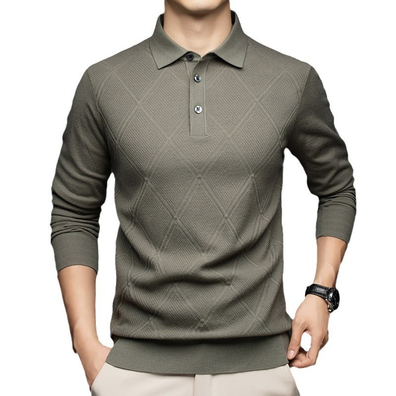 Revers Langærmet Business Casual Strikket Sweater til Mænd (Mellemalder)