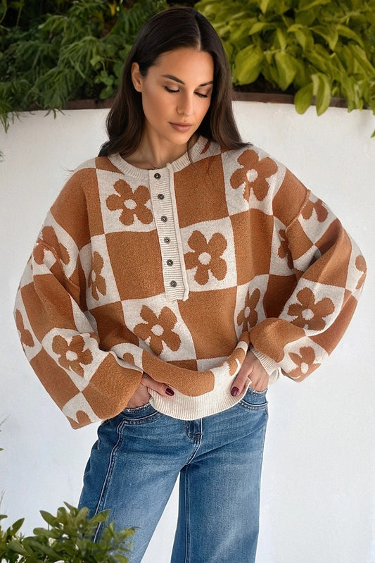 Black Henry Plaid Collar Loose Sweater