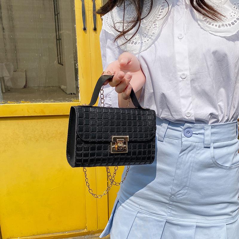 Women's Fashion Multi-grain Locking Chain Small Square Bag