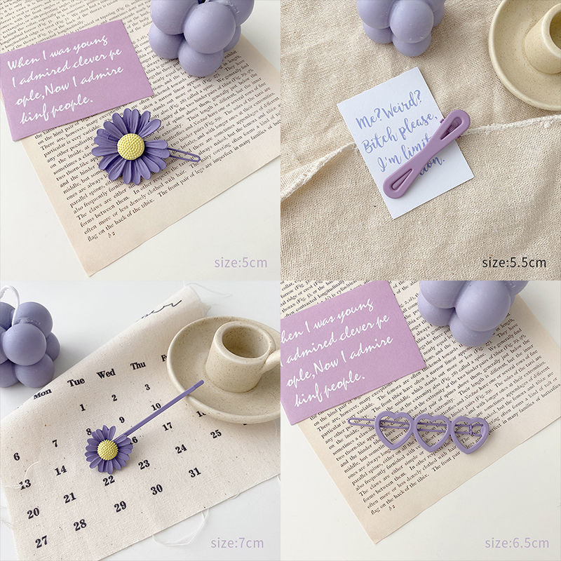 New Purple Girl Heart Pure Color Side Clip Flower Hairpin