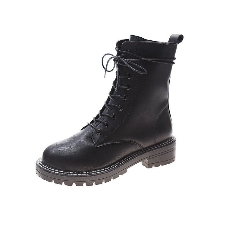Low-heeled thick heel and fleece short boots