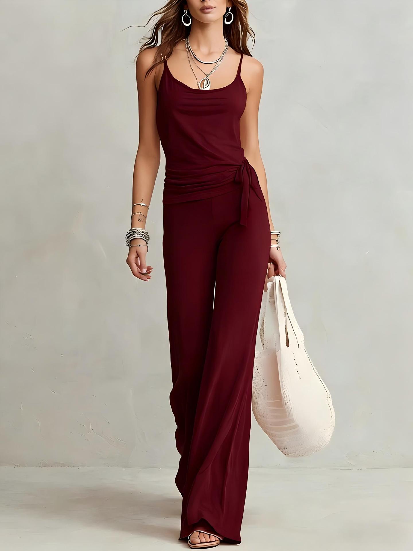Casual Camisole Top And High-waisted Wide-leg Pants Set