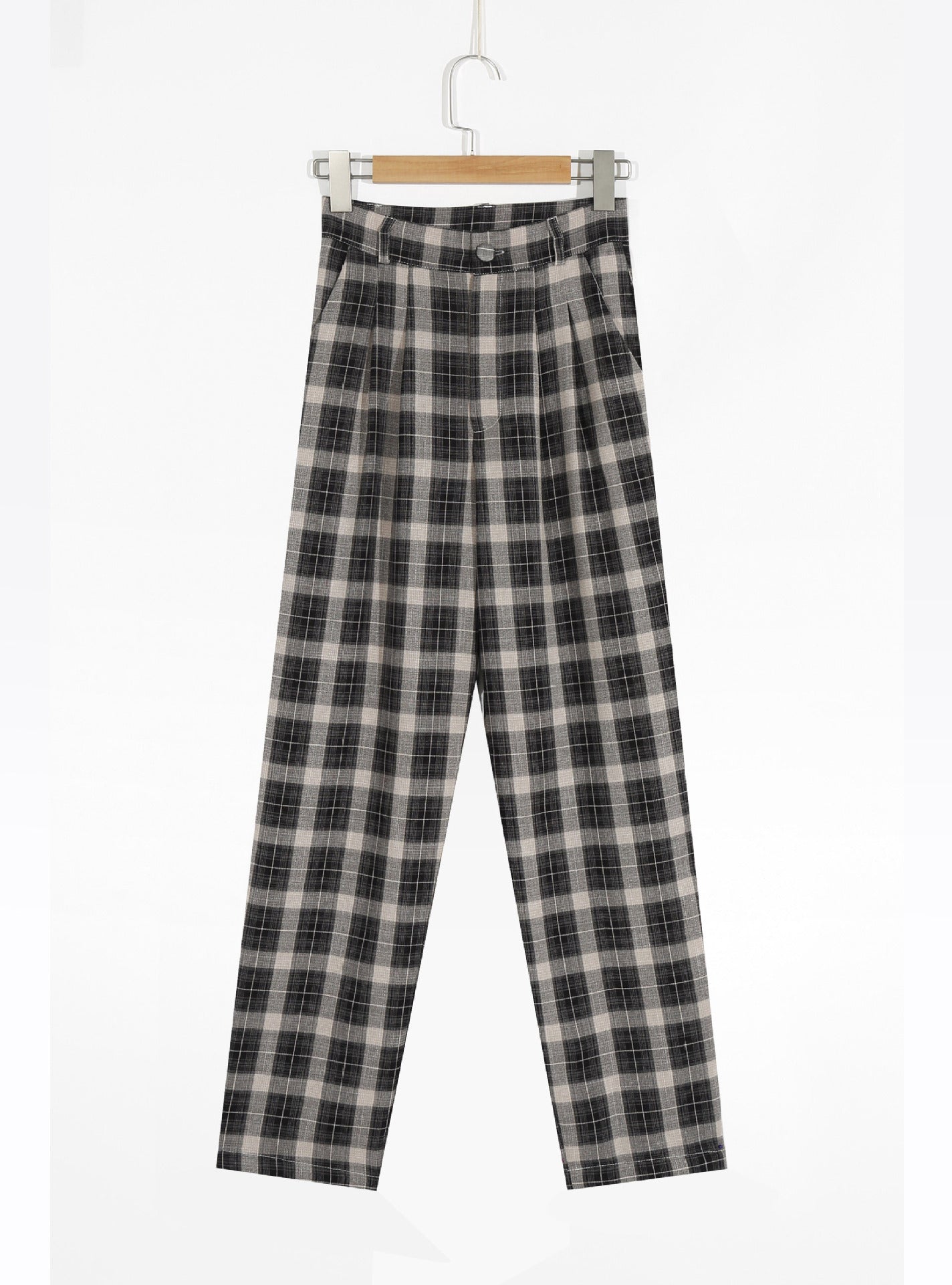 Spring and summer loose plaid wide-leg pants