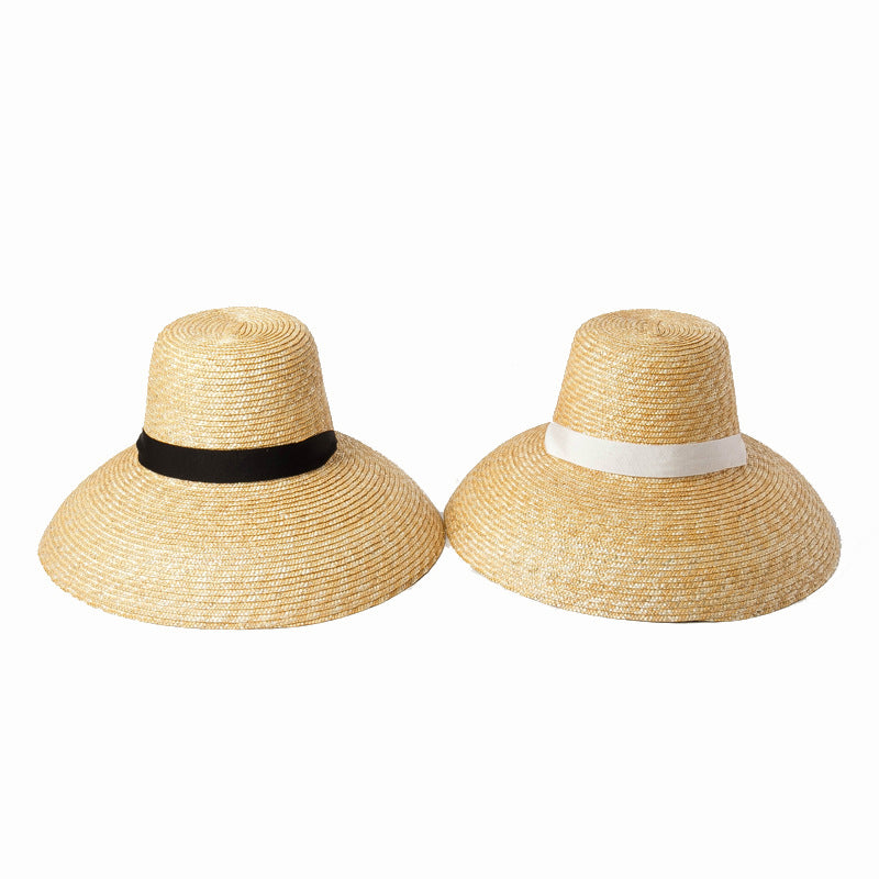 High Flat Top Big Brim Strap Straw Straw Hat Fashion