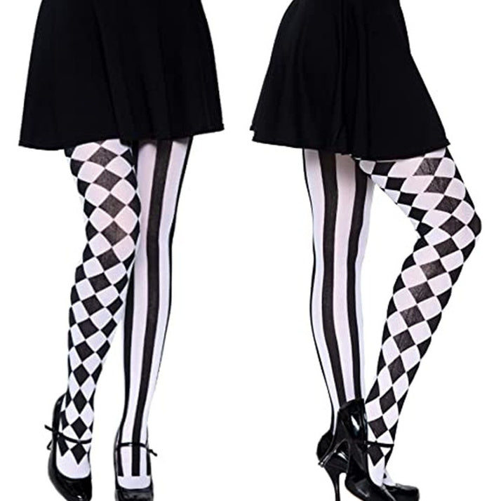 Halloween Magic Yin Yang Lodrette Striber Sort Og Hvid Klaverternede Bukser Strømpebukser