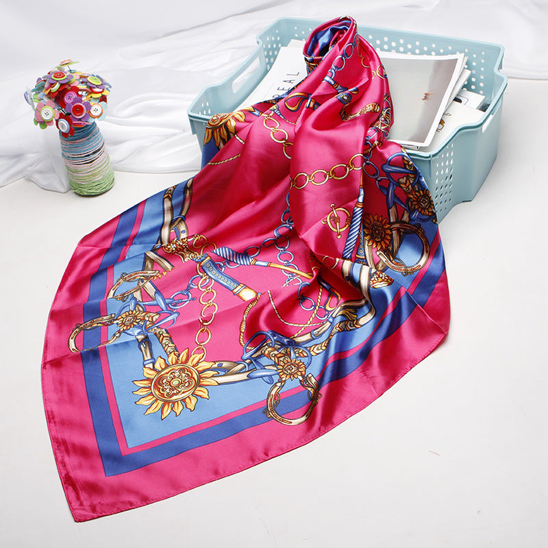 Simulation Silk Scarf, Women's Printed Kerchief, Shawl And Headband