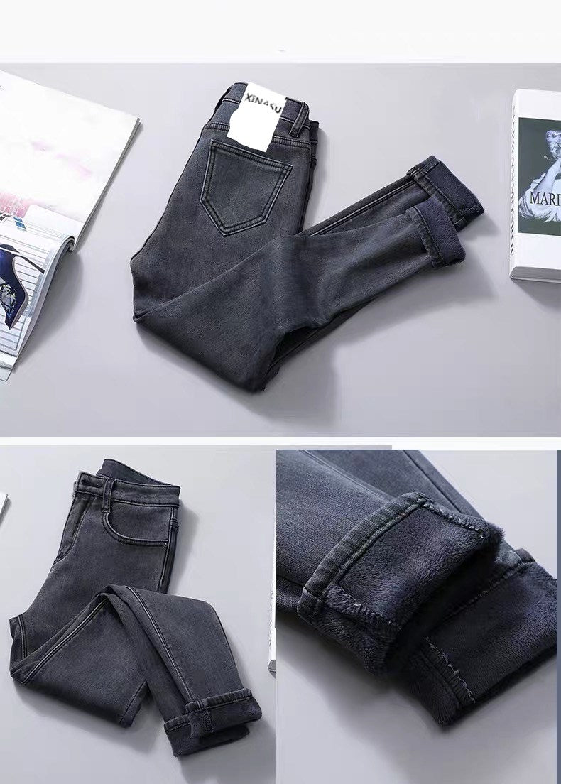 Women's Stretch High Waist Thickened Warm And Velvet Jeans