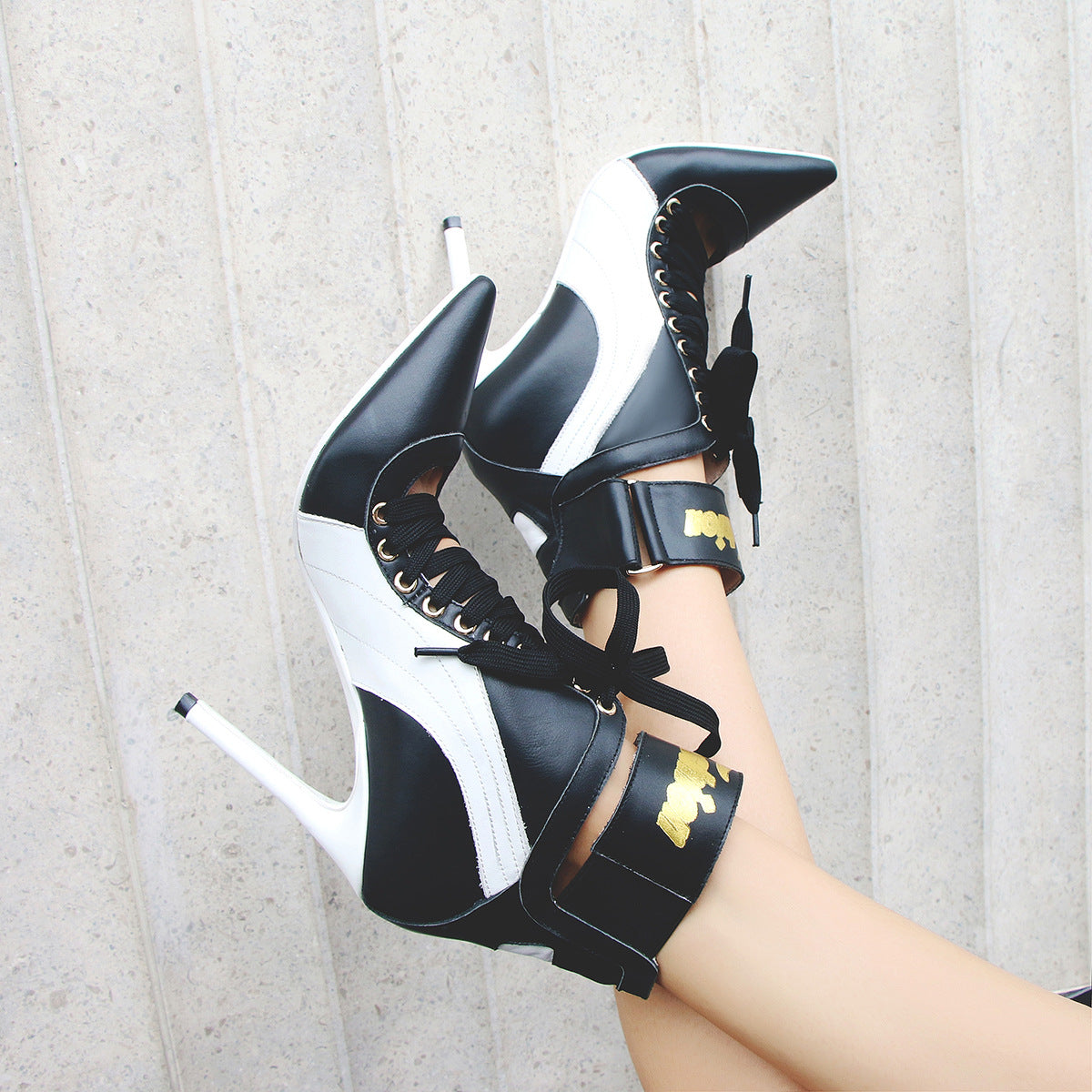 Lace-up pointed stiletto high heel women's boots