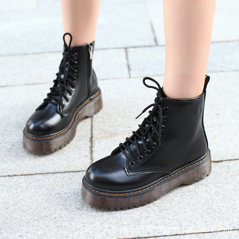 High-grade high-quality patent leather autumn thick-soled boots sponge cake women's boots Martin boots female new punk short boots
