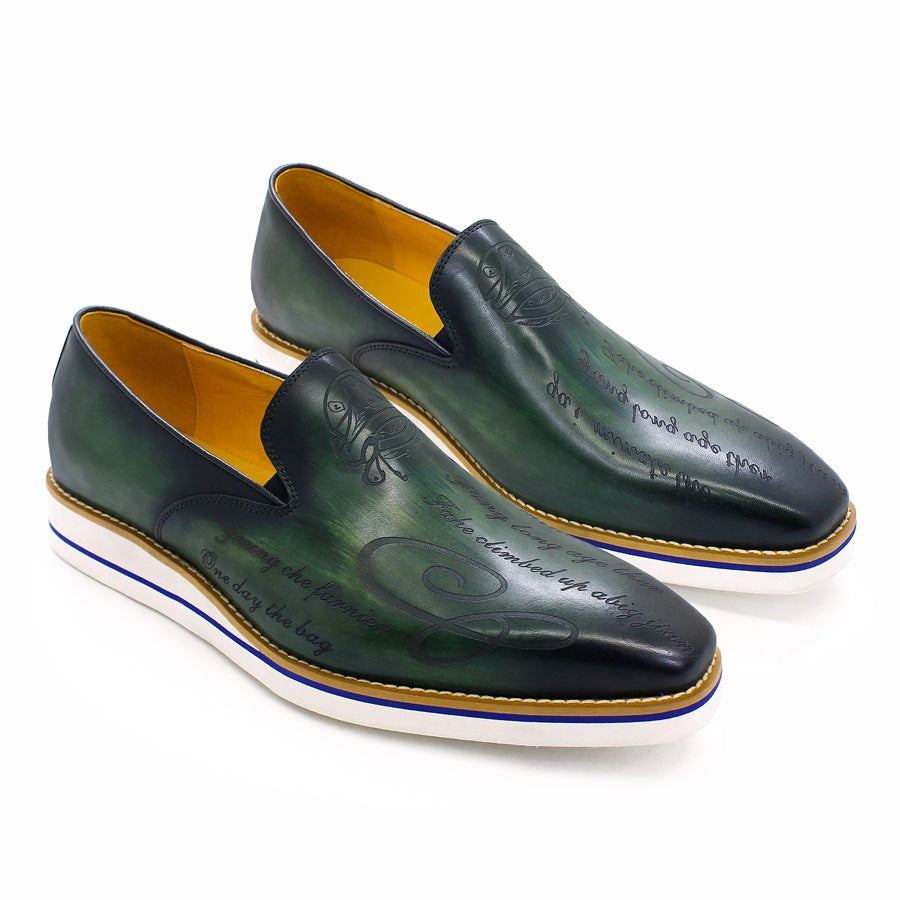 Men's Leather Shoes Casual Green Fashionable And Comfortable