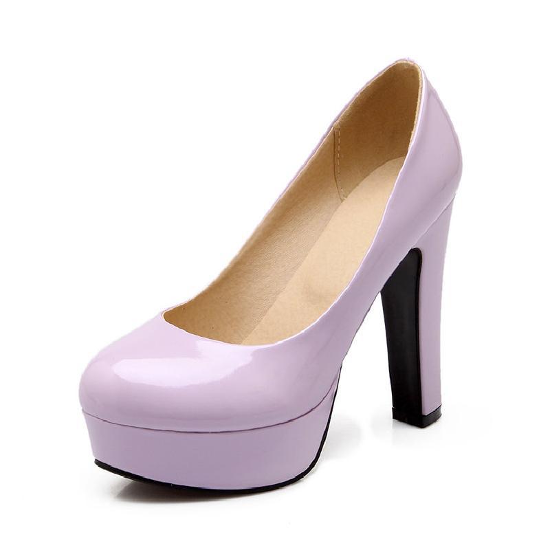 Platform patent leather shoes light brown large size