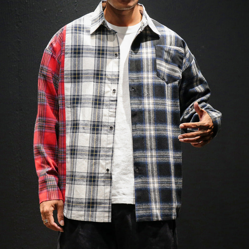 Men's long sleeve loose plaid shirt