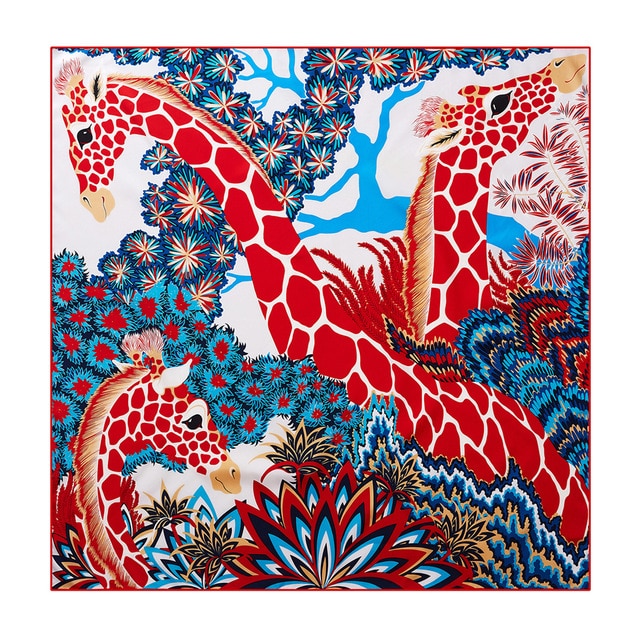 Giraffe 90cm hand-rolled women's twill square scarf